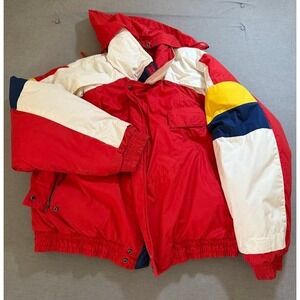 Harrisons London Mens Red White‎ Blue Colorblock Down Puffer Ski Jacket XL
